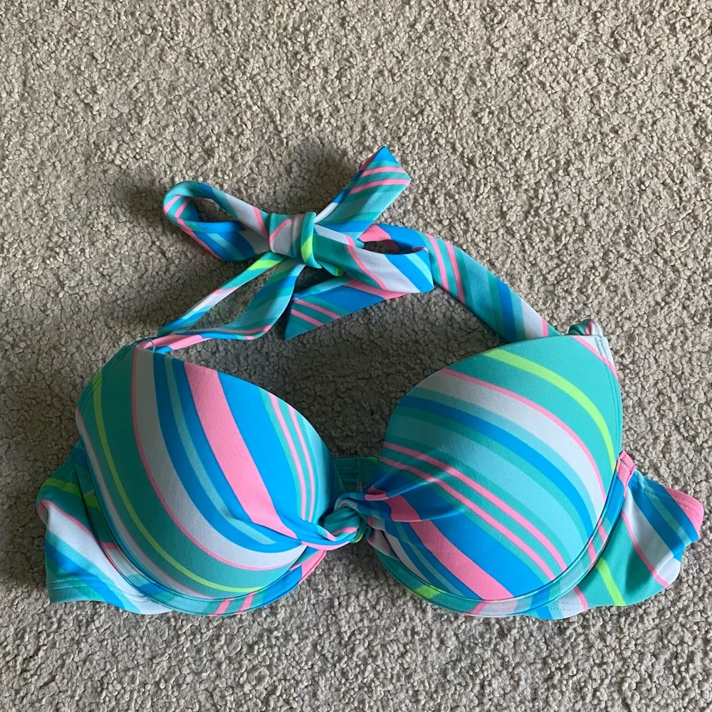 Aerie push-up teal striped bikini top w/ underwire